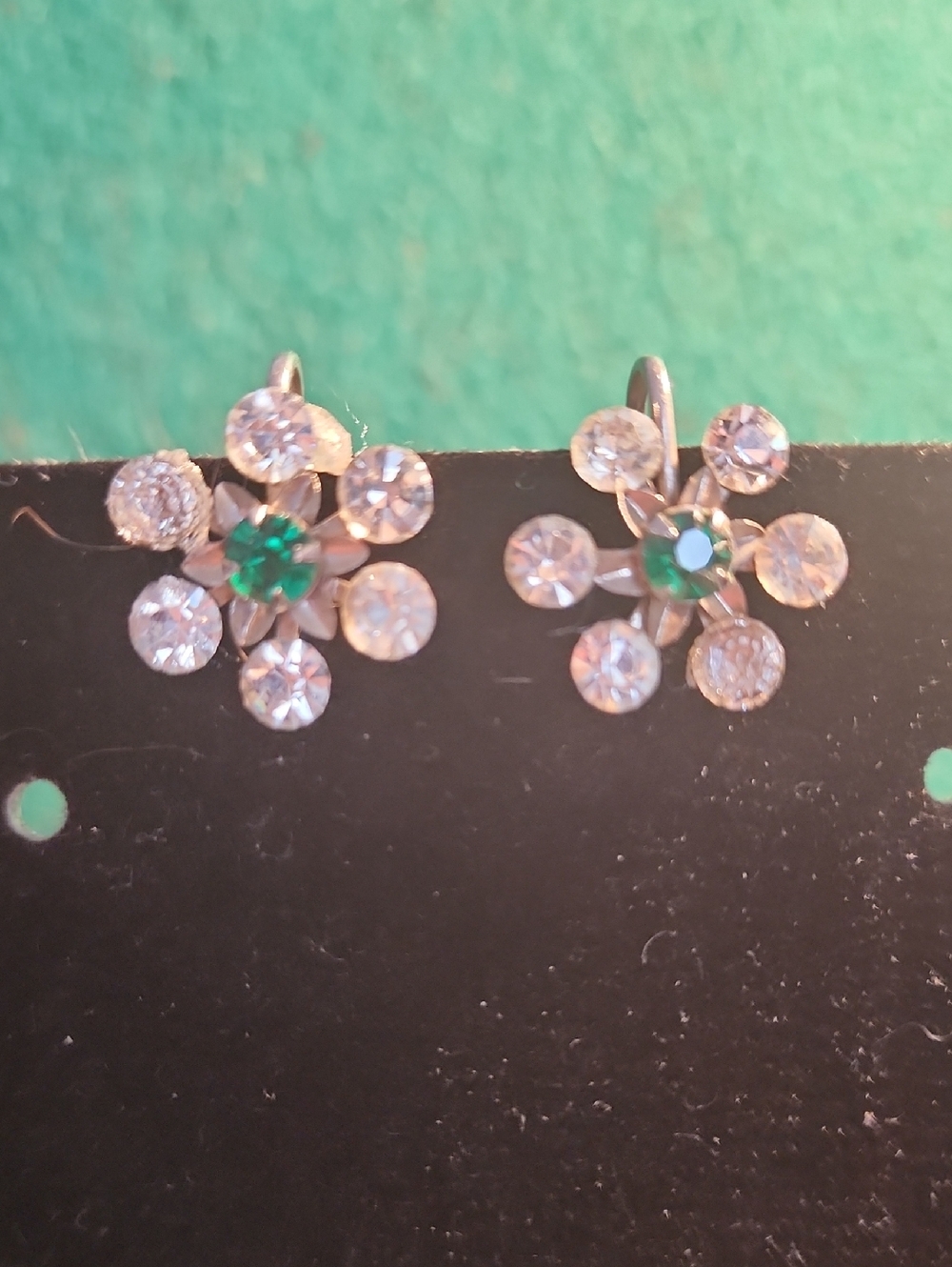 Green Center Crystal Flower Drop Earrings - Women Jewelry